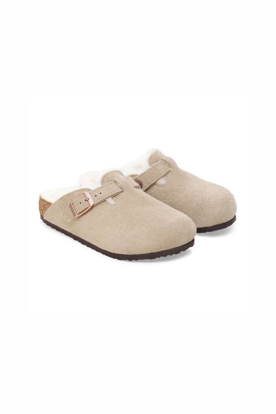 Birkenstock Boston Shearling Taupe Suede Grigio Unisex Bambini