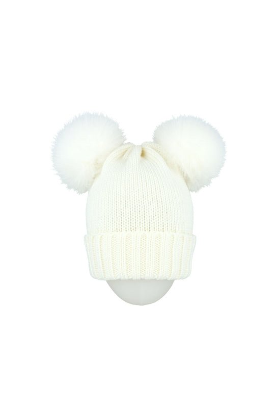 Regina Cuffia Due Pom Pelliccia Eco Bianco Donna