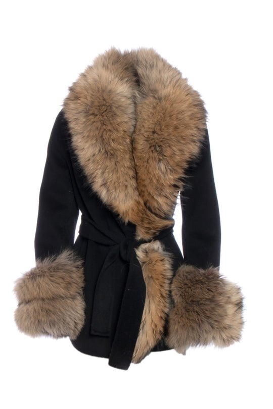 Regina Cappotto Inserti Pelliccia Nero Donna