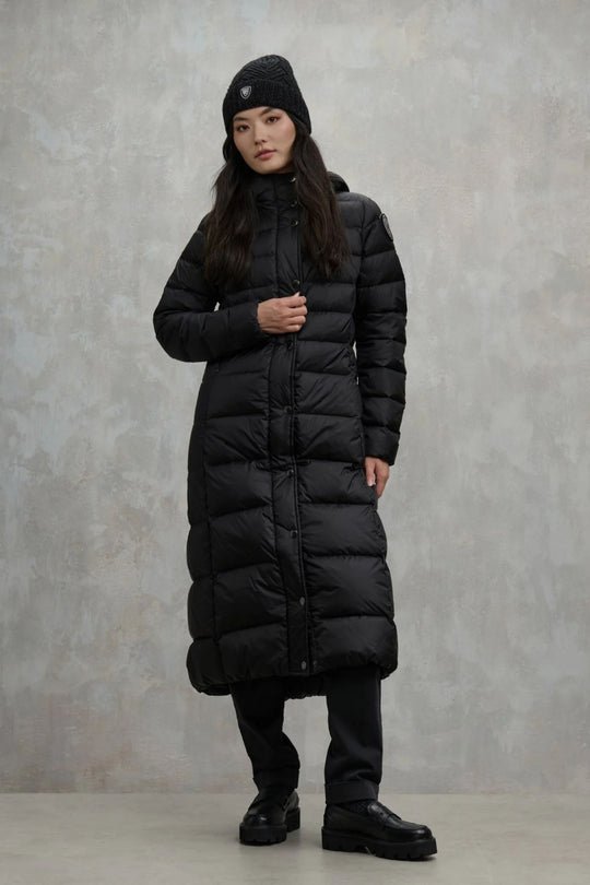 Blauer Piumino Lungo Cappuccio Nero Donna