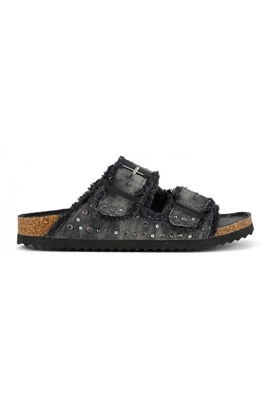Colors Of California Ciabatta Due Fasce Borchie Nero Donna